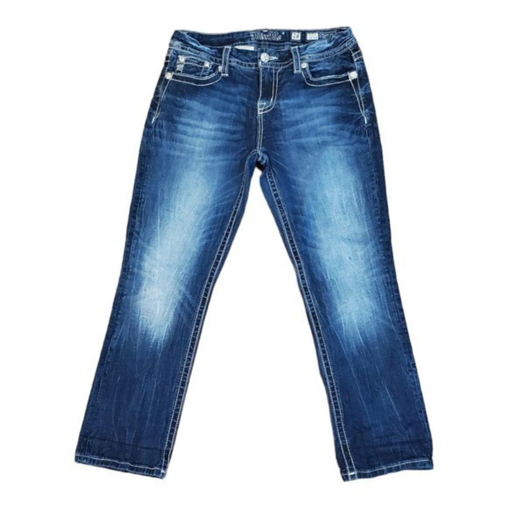 Miss Me Mid Rise‎ Easy Crop Jeans Sz 28 Embellished Pockets